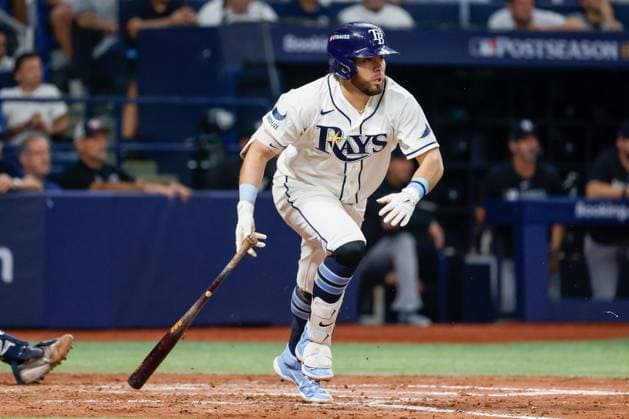 October 5, 2026, St. Petersburg, Florida, USA: Tampa Bay Rays first baseman Jonathan Aranda (8) hits a single off of New York Yankees pitcher Cam Schlittler (31) during the fifth inning at Tropicana Field on Monday, Oct. 5, 2026, in St. Petersburg. Florida News - October 5, 2026  - ZUMAs70_ 0868675327st Copyright: xJeffereexWoox