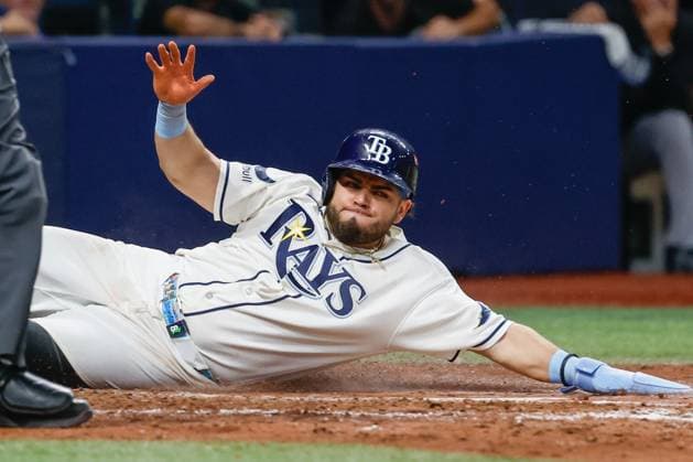 October 5, 2026, St. Petersburg, Florida, USA: Tampa Bay Rays first baseman Jonathan Aranda (8) slides into home plate and scores against the New York Yankees during the fifth inning at Tropicana Field on Monday, Oct. 5, 2026, in St. Petersburg. Florida News - October 5, 2026  - ZUMAs70_ 0868675348st Copyright: xJeffereexWoox