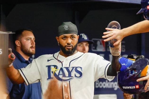 October 5, 2026, St. Petersburg, Florida, USA: Tampa Bay Rays third baseman Junior Caminero (13) receives a high-fives from teammates, after he scores against the New York Yankees during the fifth inning at Tropicana Field on Monday, Oct. 5, 2026, in St. Petersburg. Florida News - October 5, 2026  - ZUMAs70_ 0868675602st Copyright: xJeffereexWoox