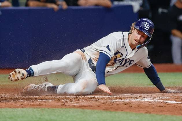October 5, 2026, St. Petersburg, Florida, USA: Tampa Bay Rays center fielder Jonny DeLuca (21) slides into home plate and scores against the New York Yankees during the fifth inning at Tropicana Field on Monday, Oct. 5, 2026, in St. Petersburg. Florida News - October 5, 2026  - ZUMAs70_ 0868675634st Copyright: xJeffereexWoox