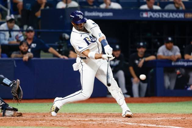 October 5, 2026, St. Petersburg, Florida, USA: Tampa Bay Rays designated hitter Yandy DoÂ­az (2) hits a single off of New York Yankees pitcher David Bednar (53) during the eighth inning at Tropicana Field on Monday, Oct. 5, 2026, in St. Petersburg. Florida News - October 5, 2026  - ZUMAs70_ 0868677833st Copyright: xJeffereexWoox