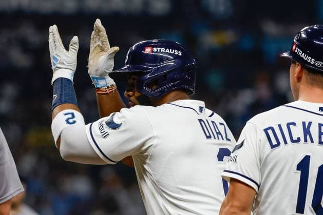 October 5, 2026, St. Petersburg, Florida, USA: Tampa Bay Rays designated hitter Yandy DoÂ­az (2) celebrates, after he hits a single off of New York Yankees pitcher David Bednar (53) during the eighth inning at Tropicana Field on Monday, Oct. 5, 2026, in St. Petersburg. Florida News - October 5, 2026  - ZUMAs70_ 0868677839st Copyright: xJeffereexWoox