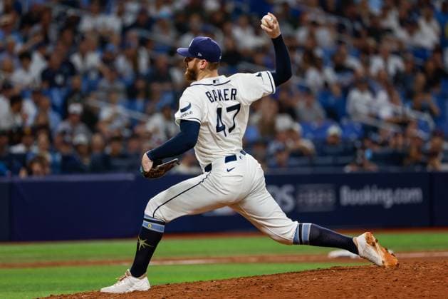 October 5, 2026, St. Petersburg, Florida, USA: Tampa Bay Rays pitcher Bryan Baker (47) pitches to New York Yankees outfielder Spencer Jones (78) during the ninth inning at Tropicana Field on Monday, Oct. 5, 2026, in St. Petersburg. Florida News - October 5, 2026  - ZUMAs70_ 0868678081st Copyright: xJeffereexWoox