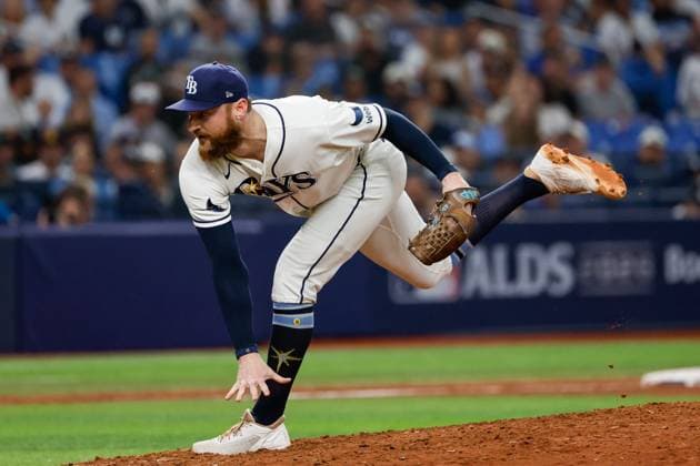 October 5, 2026, St. Petersburg, Florida, USA: Tampa Bay Rays pitcher Bryan Baker (47) pitches to New York Yankees outfielder Spencer Jones (78) during the ninth inning at Tropicana Field on Monday, Oct. 5, 2026, in St. Petersburg. Florida News - October 5, 2026  - ZUMAs70_ 0868678083st Copyright: xJeffereexWoox