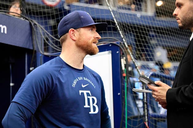 October 5, 2026, St. Petersburg, Florida, USA: Tampa Bay Rays pitcher Drew Rasmussen (57) is interviewed during pregame warmups prior to game two of the ALDS for the 2026 MLB, Baseball Herren, USA Playoffs against the New York Yankees on October 5, 2026 at Tropicana Field. The Rays beat the Yankees 5-2. MLB 2026: ALDS Game 2 Tampa Bay Rays 5 : 2 New York Yankees  - ZUMAh180 20261005_zsp_h180_004 Copyright: xKimxHukarix