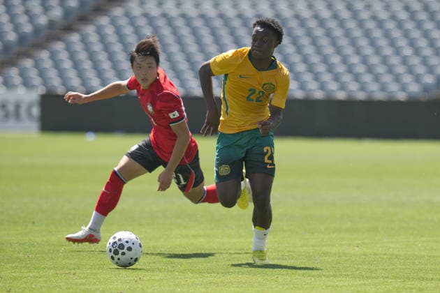 October 6, 2026, Gosford, Australia: Amlani Tatu of Australia football team and Kim Yegeon of Korea Republic football team seen in action during the U23 International Friendlies match between Australia and Korea Republic held at polytec Stadium. Final score; Australia 2:2 Korea Republic. Australia Vs Korea Republic In Gosford - 06 Oct 2026  - ZUMAs197 20261006_aaa_s197_019 Copyright: xLuisxVeniegrax