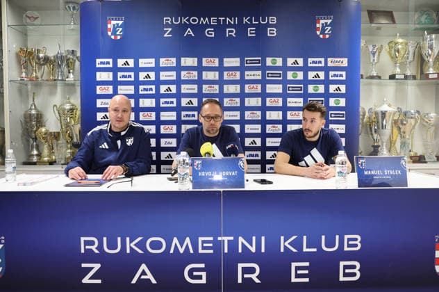 press conference, PK, Pressekonferenz of HC Zagreb Head coach Hrvoje Horvat and Manuel Strlek of HC Zagreb speak on a press conference on October 06, 2026 in Zagreb, Croatia ahead of the EHF Champions League match between HC Zagreb and Aalborg Handbold.  MarkoxPrpic PIXSELL