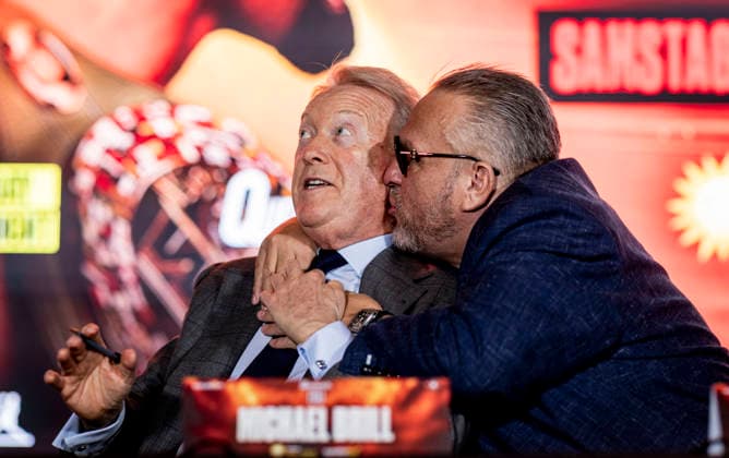 Duesseldorf, Germany. 06th Oct 2026. Frank Warren (Promoter) und Spencer Brown (Manager) Pressekonferenz Agit Kabayel (GER) vs. Nelson Hysa (ALB) 06.10.2026