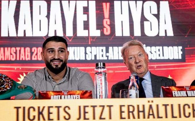 Duesseldorf, Germany. 06th Oct 2026. Agit Kabyle mit Promoter Frank Warren Pressekonferenz Agit Kabayel (GER) vs. Nelson Hysa (ALB) 06.10.2026