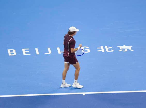 (261006) -- BEIJING, Oct. 6, 2026 -- Alex de Minaur of Australia celebrates scoring during the men s singles final match against Novak Djokovic of Serbia at 2026 China Open tennis tournament in Beijing, China, Oct. 6, 2026. (Photo by Xinhua) (SP)CHINA-BEIJING-TENNIS-CHINA OPEN-MEN S SINGLES-FINAL(CN) MaxZihan 