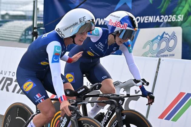 Team France pictured during the time trial mixed relay elite race (44,2 km) at the cycling UEC Road European Championships, in Ljubljana, Slovenia Tuesday 6 October 2026. The UEC Road European Championships are taking place from 02 to 07 October in Ljubljana, Slovenia. DAVIDxPINTENS  x188931052x