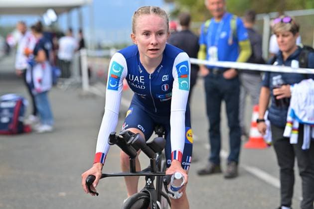 French Maeva Squiban pictured after the time trial mixed relay elite race (44,2 km) at the cycling UEC Road European Championships, in Ljubljana, Slovenia Tuesday 6 October 2026. The UEC Road European Championships are taking place from 02 to 07 October in Ljubljana, Slovenia. DAVIDxPINTENS  x188933167x