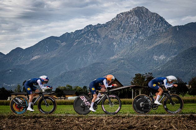 France: UEC Road cycling, Rad, Radsport, Strasse European Championships - Ljubljana 2026 SQUIBAN Maeva - KERBAOL Cedrine - BERTHET Juliette ( FRA ) France Querformat - quer - horizontal - Landscape - Event Veranstaltung: UEC Road Cycling European Championships 2026 Ljubljana - Category Kategorie: Cycling - Road Cycling European Championships - Mixed Relay Men and Women Elite - Location Ort: Europe Slovenia - Sencur - Å enÄur - Discipline: Mixed Relay ( MR ) - Distance: 44 km - Date Datum: 06.10.2026 Tuesday Day 4 -