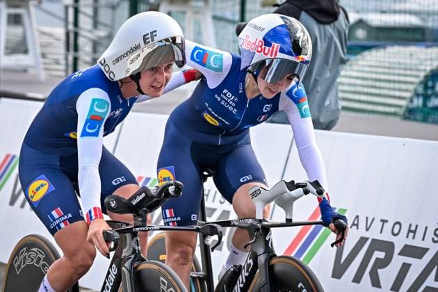 Team France pictured during the time trial mixed relay elite race (44,2 km) at the cycling UEC Road European Championships, in Ljubljana, Slovenia Tuesday 6 October 2026. The UEC Road European Championships are taking place from 02 to 07 October in Ljubljana, Slovenia. DAVIDxPINTENS  x188946009x