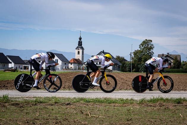 Germany: UEC Road cycling, Rad, Radsport, Strasse European Championships - Ljubljana 2026 PIETZ Marvin - KINGS Owen - KARSTEDT Lenny ( GER ) Germany Querformat - quer - horizontal - Landscape - Event Veranstaltung: UEC Road Cycling European Championships 2026 Ljubljana - Category Kategorie: Cycling - Road Cycling European Championships - Mixed Relay Men and Women Junior U19 - Location Ort: Europe Slovenia - Sencur - Å enÄur - Discipline: Mixed Relay ( MR ) - Distance: 44 km - Date Datum: 06.10.2026 Tuesday Day 4 -