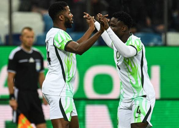 Russia Soccer Friendly Russia - Nigeria 9258721 06.10.2026 Nigeria s Kelechi Iheanacho celebrates with teammate Aderemi Adeoye after scoring his team s opening goal during the friendly soccer match between Russia and Nigeria at Sovcombank Arena in Nizhny Novgorod, Russia. Grigoriy Sokolov Sputnik Nizhny Novgorod Russia  Copyright: xGrigoriyxSokolovx