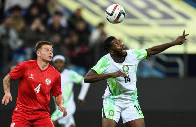 Russia Soccer Friendly Russia - Nigeria 9258723 06.10.2026 Russia s Danil Krugovoy and Nigeria s Kelechi Iheanacho struggle for the ball in the air during the friendly soccer match between Russia and Nigeria at Sovcombank Arena in Nizhny Novgorod, Russia. Grigoriy Sokolov Sputnik Nizhny Novgorod Russia  Copyright: xGrigoriyxSokolovx