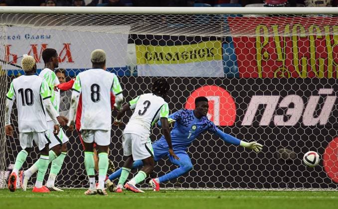 Russia Soccer Friendly Russia - Nigeria 9258754 06.10.2026 Russia s Matvey Kislyak scores his team s second goal past Nigeria s goalkeeper Samuel James during the friendly soccer match between Russia and Nigeria at Sovcombank Arena in Nizhny Novgorod, Russia. Grigoriy Sokolov Sputnik Nizhny Novgorod Russia  Copyright: xGrigoriyxSokolovx