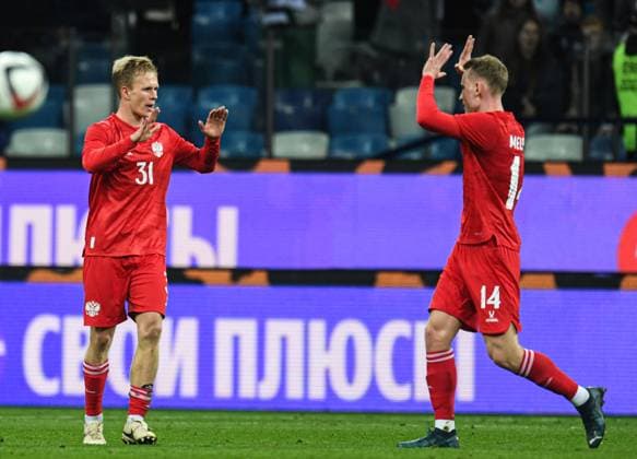 Russia Soccer Friendly Russia - Nigeria 9258756 06.10.2026 Russia s Matvey Kislyak celebrates with teammate Viktor Melekhin after scoring his team s second goal during the friendly soccer match between Russia and Nigeria at Sovcombank Arena in Nizhny Novgorod, Russia. Grigoriy Sokolov Sputnik Nizhny Novgorod Russia  Copyright: xGrigoriyxSokolovx