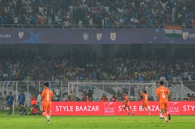 KOLKATA, INDIA - OCTOBER 6: Anirudh Thapa of India celebrates the goal against Uruguay during FIFA International Friendly, Länderspiel, Nationalmannschaft match at Vivekananda Yuva Bharati Stadium on October 6, 2026 in Kolkata, India. (Photo by Samir Jana Hindustan Times) India Vs Uruguay FIFA International Friendly Match At Salt Lake Stadium Kolkata