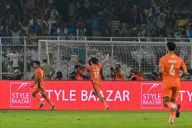 KOLKATA, INDIA - OCTOBER 6: Anirudh Thapa of India celebrates the goal against Uruguay during FIFA International Friendly, Länderspiel, Nationalmannschaft match at Vivekananda Yuva Bharati Stadium on October 6, 2026 in Kolkata, India. (Photo by Samir Jana Hindustan Times) India Vs Uruguay FIFA International Friendly Match At Salt Lake Stadium Kolkata