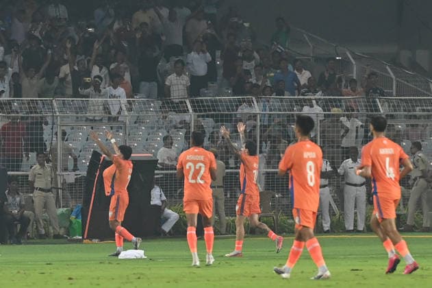 KOLKATA, INDIA - OCTOBER 6: Anirudh Thapa of India celebrates the goal against Uruguay during FIFA International Friendly, Länderspiel, Nationalmannschaft match at Vivekananda Yuva Bharati Stadium on October 6, 2026 in Kolkata, India. (Photo by Samir Jana Hindustan Times) India Vs Uruguay FIFA International Friendly Match At Salt Lake Stadium Kolkata