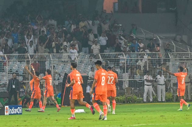 KOLKATA, INDIA - OCTOBER 6: Anirudh Thapa of India celebrates the goal against Uruguay during FIFA International Friendly, Länderspiel, Nationalmannschaft match at Vivekananda Yuva Bharati Stadium on October 6, 2026 in Kolkata, India. (Photo by Samir Jana Hindustan Times) India Vs Uruguay FIFA International Friendly Match At Salt Lake Stadium Kolkata