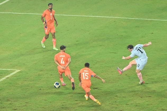 KOLKATA, INDIA - OCTOBER 6: R Aguirre of Uruguay scores a goal against India during FIFA International Friendly, Länderspiel, Nationalmannschaft match at Vivekananda Yuva Bharati Stadium on October 6, 2026 in Kolkata, India. (Photo by Samir Jana Hindustan Times) India Vs Uruguay FIFA International Friendly Match At Salt Lake Stadium Kolkata