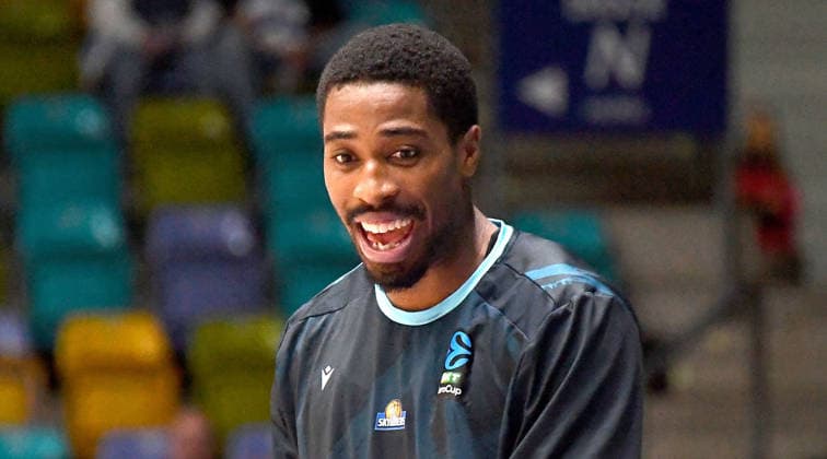 06.10.2026, xokbx, Basketball BKT Europe Cup , Skyliners Frankfurt - Siauliai Basketball v.l. William Christmas (Fraport Skyliners Frankfurt), Mimik, Gestik, Emotion Frankfurt