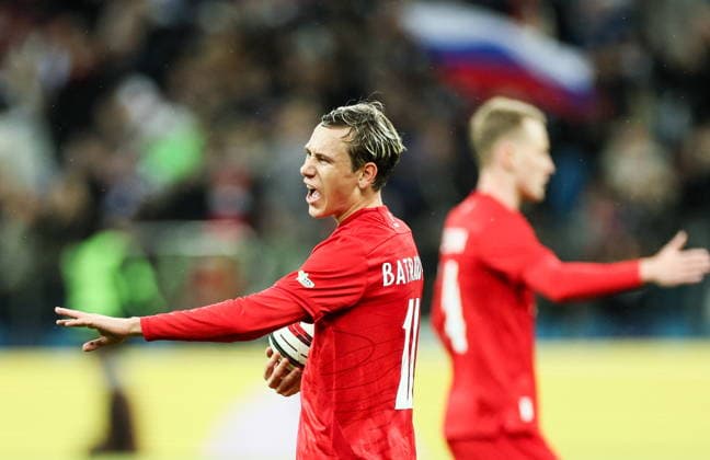 RUSSIA, NIZHNY NOVGOROD - OCTOBER 6, 2026: Russia s Alexei Batrakov celebrates a goal in a football friendly match Russia vs Nigeria at Nizhny Novgorod Stadium (Sovcombank Arena). Sergei Savostyanov TASS  98877013