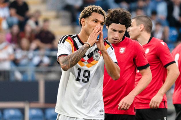 Deutschland: U21, U 21 EM-Qualifikation 2026 2027, Deutschland U21 vs. Georgien U21, Nationalmannschaft, DFB Länderspiel Dienstag 27.03.2026, Schüco Arena, Bielefeld Paris Brunner Frust Ärger Emotionen Traurig Copyright: xCelinaxLeiersx
