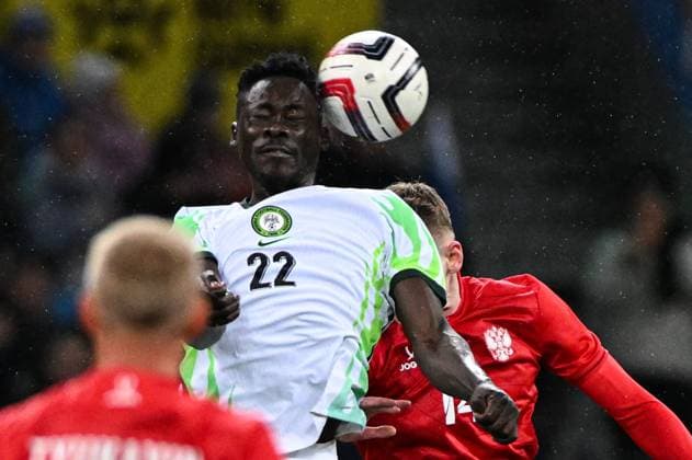 Russia Soccer Friendly Russia - Nigeria 9258800 06.10.2026 Nigeria s Akor Adams and Russia s Viktor Melekhin struggle for the ball in the air during the friendly soccer match between Russia and Nigeria at Sovcombank Arena in Nizhny Novgorod, Russia. Maksim Blinov Sputnik Nizhny Novgorod Russia  Copyright: xMaksimxBlinovx