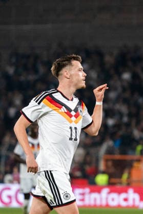 Deutschland: U21, U 21 EM-Qualifikation 2026 2027, Deutschland U21 vs. Georgien U21, Nationalmannschaft, DFB Länderspiel Dienstag 27.03.2026, Schüco Arena, Bielefeld Tor zum 2:0 durch Dzenan Pejcinovic Jubel Freude Emotionen Torjubel Copyright: xCelinaxLeiersx