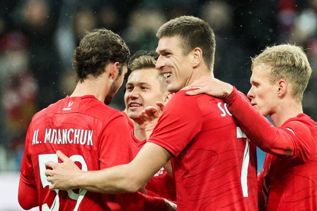 RUSSIA, NIZHNY NOVGOROD - OCTOBER 6, 2026: Russian players celebrate a goal in a football friendly match Russia vs Nigeria at Nizhny Novgorod Stadium (Sovcombank Arena) Russia Vs Nigeria Football Friendly  - ZUMAt113 20261006_zaa_t113_506 Copyright: xSergeixSavostyanovx