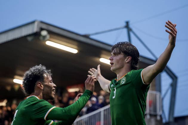 2027 UEFA Under 21 European Qualifier, Munster FA Turner s Cross, Cork 6 10 2026 Republic of Ireland vs England Ireland s Conor McManus celebrates with team mates after he scores his sides 2nd goal of the match Conor McManus celebrates with team mates after he scores his sides 2nd goal of the match 6 10 2026  Copyright: xx NE1L0181