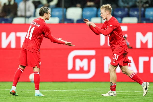 RUSSIA, NIZHNY NOVGOROD - OCTOBER 6, 2026: Russia s Alexei Batrakov (L) and Matvei Kislyak celebrate a goal in a football friendly match Russia vs Nigeria at Nizhny Novgorod Stadium (Sovcombank Arena) Russia Vs Nigeria Football Friendly  - ZUMAt113 20261006_zaa_t113_511 Copyright: xSergeixSavostyanovx