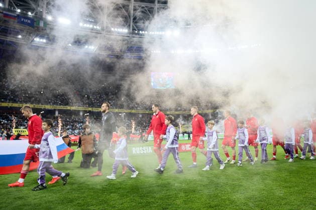 RUSSIA, NIZHNY NOVGOROD - OCTOBER 6, 2026: The Russia squad walk onto the pitch for a football friendly match Russia vs Nigeria at Nizhny Novgorod Stadium (Sovcombank Arena) Russia Vs Nigeria Football Friendly  - ZUMAt113 20261006_zaa_t113_515 Copyright: xSergeixSavostyanovx