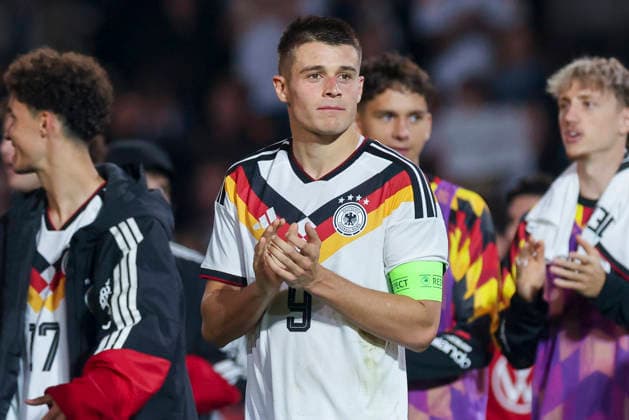 Nicolo Tresoldi (Germany) cheers during the UEFA Under21 EURO Qualifier, EM, Europameisterschaft between Germany U21, U 21 and Georgia U21 at Almstadion on October 6, 2026 in Bielefeld, Germany. (Photo by Marco Steinbrenner DeFodi Images) -
