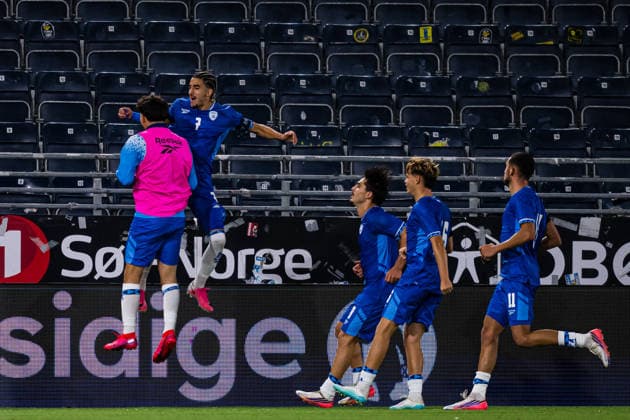 261006 Tay Abed of Israel celebrates after scoring the 0-1 goal on a penalty kick during the UEFA European Under-21 Qualifier football match between Norway and Israel on October 6, 2026 in Stavanger. Photo: Marius Simensen BILDBYRAN COP 238 bbeng em kvalifisering football fotball fotboll israel jubel norge norway soccer U21, U 21 UEFA EURO, EM, Europameisterschaft,Fussball under-21 qualifiers Copyright: MARIUSxSIMENSEN BB261006BB712