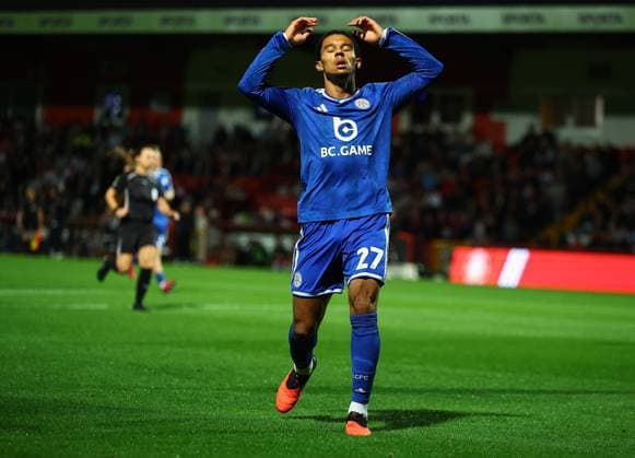 Kamari Doyle of Leicester City reacts after failing to score Stevenage v Leicester City, EFL Jersey Mike s Trophy, Football, Lamex Stadium, Stevenage, UK - 06 Oct 2026Stevenage Lamex Stadium United Kingdom  Copyright: xMichaelxZemanek Shutterstockx 17188813af