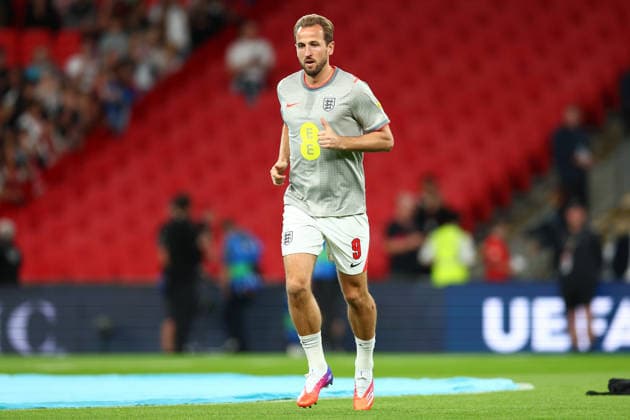 London, England, 6th October 2026. Harry Kane of England warms up before the England vs Czech Republic UEFA Nations League match at Wembley Stadium, London. Picture credit should read: Paul Terry Sportimage EDITORIAL USE ONLY. No use with unauthorised audio, video, data, fixture lists, club league logos or live services. Online in-match use limited to 120 images, no video emulation. No use in betting, games or single club league player publications. SPI_004_PT_England__Czechia SPI-5055-0004