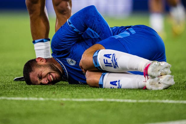 261006 Maor Yesilirmak of Israel in pain during the UEFA European Under-21 Qualifier football match between Norway and Israel on October 6, 2026 in Stavanger. Photo: Marius Simensen BILDBYRAN COP 238 bbeng em kvalifisering football fotball fotboll israel norge norway soccer U21, U 21 UEFA EURO, EM, Europameisterschaft,Fussball under-21 qualifiers Copyright: MARIUSxSIMENSEN BB261006BB753