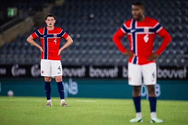 261006 Nikolai Hopland of Norway looks dejected during the UEFA European Under-21 Qualifier football match between Norway and Israel on October 6, 2026 in Stavanger. Photo: Marius Simensen BILDBYRAN COP 238 bbeng depp em kvalifisering football fotball fotboll israel norge norway soccer U21, U 21 UEFA EURO, EM, Europameisterschaft,Fussball under-21 qualifiers Copyright: MARIUSxSIMENSEN BB261006BB754