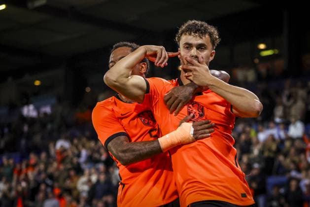 DOETINCHEM , 06-10-2026 , Stadion De Vijverberg , season 2026 2027 , EURO U21, U 21 Qualification football , match between Netherlands U21 and Bosnia and Herzegovina U21 , picture shows Netherlands player Aymen Sliti scores the 1-0 Netherlands U21 - Bosnia and Herzegovina U21  x207982368x Copyright: