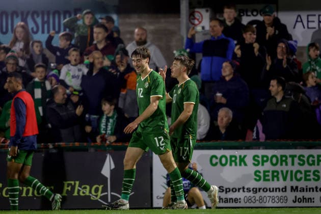 2027 UEFA Under 21 European Qualifier, Munster FA Turner s Cross, Cork 6 10 2026 Republic of Ireland vs England Ireland s Tommy Lonergan celebrates after he scores his sides 3rd goal of the match Tommy Lonergan celebrates after he scores his sides 3rd goal of the match 6 10 2026  Copyright: xx AC010913