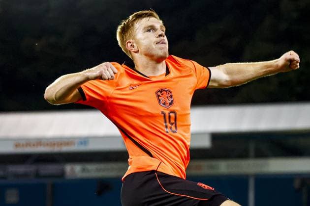 DOETINCHEM - Devin Haen of the Netherlands U21, U 21 celebrates his team s third goal during the European Championship, EM, Europameisterschaft Qualifier (Under 21) match between the Netherlands U21 and Bosnia and Herzegovina U21 at Stadion de Vijverberg on 06 October 2026 in Doetinchem, the Netherlands. WART BRINKERHOF ANP Europees Kampioenschap (Onder 21) 2026 27 xVIxANPxSportx xMarcelxterxBalsxIVx 571696385 originalFilename: 571696385.jpg