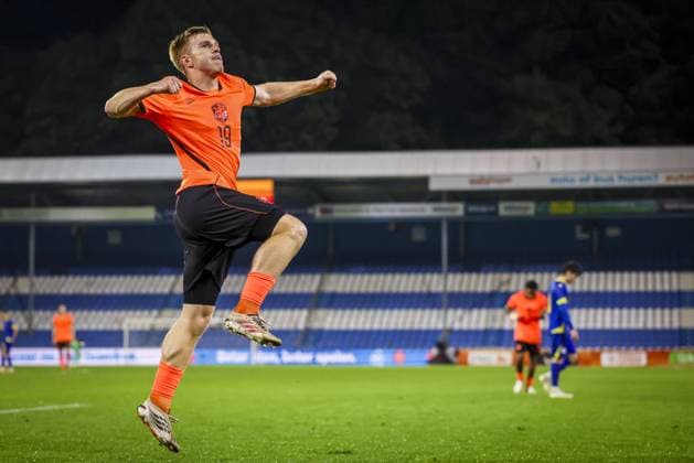DOETINCHEM , 06-10-2026 , Stadion De Vijverberg , season 2026 2027 , EURO U21, U 21 Qualification football , match between Netherlands U21 and Bosnia and Herzegovina U21 , picture shows Netherlands player Devin Haen scores the 3-0 Netherlands U21 - Bosnia and Herzegovina U21  x207982633x Copyright: