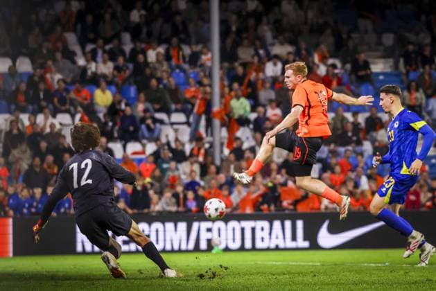 DOETINCHEM , 06-10-2026 , Stadion De Vijverberg , season 2026 2027 , EURO U21, U 21 Qualification football , match between Netherlands U21 and Bosnia and Herzegovina U21 , picture shows Netherlands player Devin Haen scores the 4-0 Netherlands U21 - Bosnia and Herzegovina U21  x207982874x Copyright: