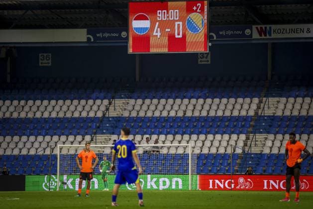 DOETINCHEM , 06-10-2026 , Stadion De Vijverberg , season 2026 2027 , EURO U21, U 21 Qualification football , match between Netherlands U21 and Bosnia and Herzegovina U21 , picture shows end result 4-0 Netherlands U21 - Bosnia and Herzegovina U21  x207982889x Copyright: