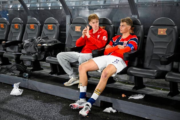 U21 European Championship Qualifier: Norway vs. Israel, Stavanger, October 6, 2026. Jens Hjerto Dahl and Niklas Kemp Fuglestad during the U21 European Championship qualifier soccer match between Norway and Israel at Lyse Arena in Stavanger. Photo: Carina Johansen, NTB, Stavanger, Norway. EDITORIAL USE ONLY. RESTRICTEDED USE BY BETTING COMPANIES  Copyright: xCarinaxJohansenx xNTBx